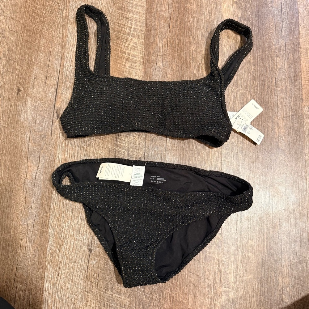 Aerie Black Shimmery Scoop Bikini